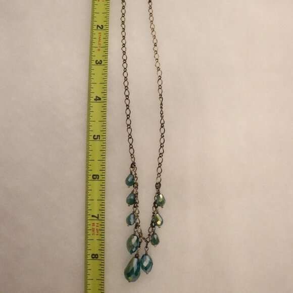 15" Blue crystal tear drop chain vintage necklace, possible Swarovski - Picture 2 of 5